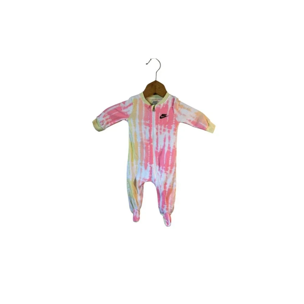 NIKE Baby Zip Up Outfit Tie Dye 6 Months Streetwear 80s Retro footed Pink Yellow